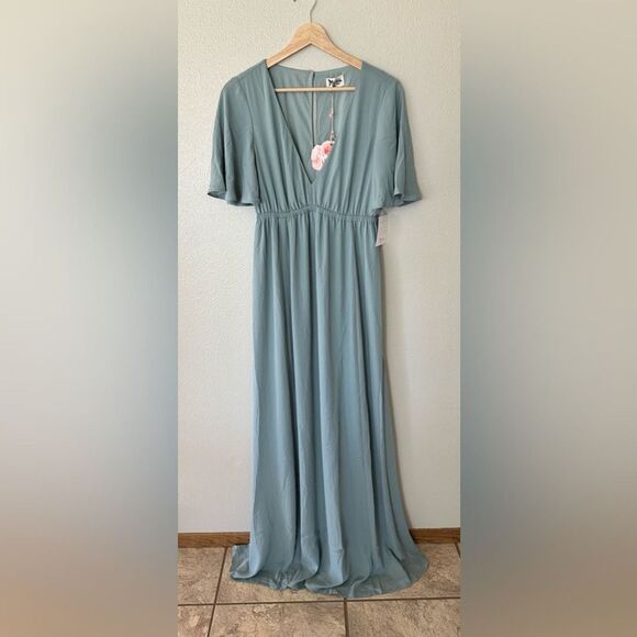 Show Me Your MuMu Emily Maxi Dress in Silver Sage Crisp Size Small - Picture 2 of 5